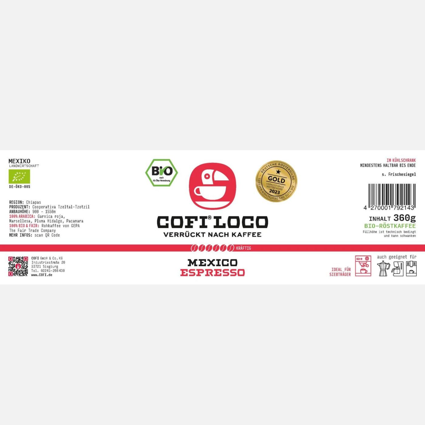 Bio fairtrade Kaffee in der Mehrwegflasche - Red Mexican Espresso