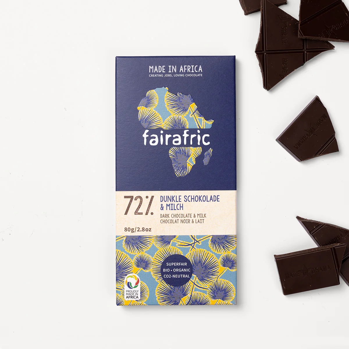 Bio fairtrade 72% Kakao -  Dunkle Schokolade und Milch Schokolade